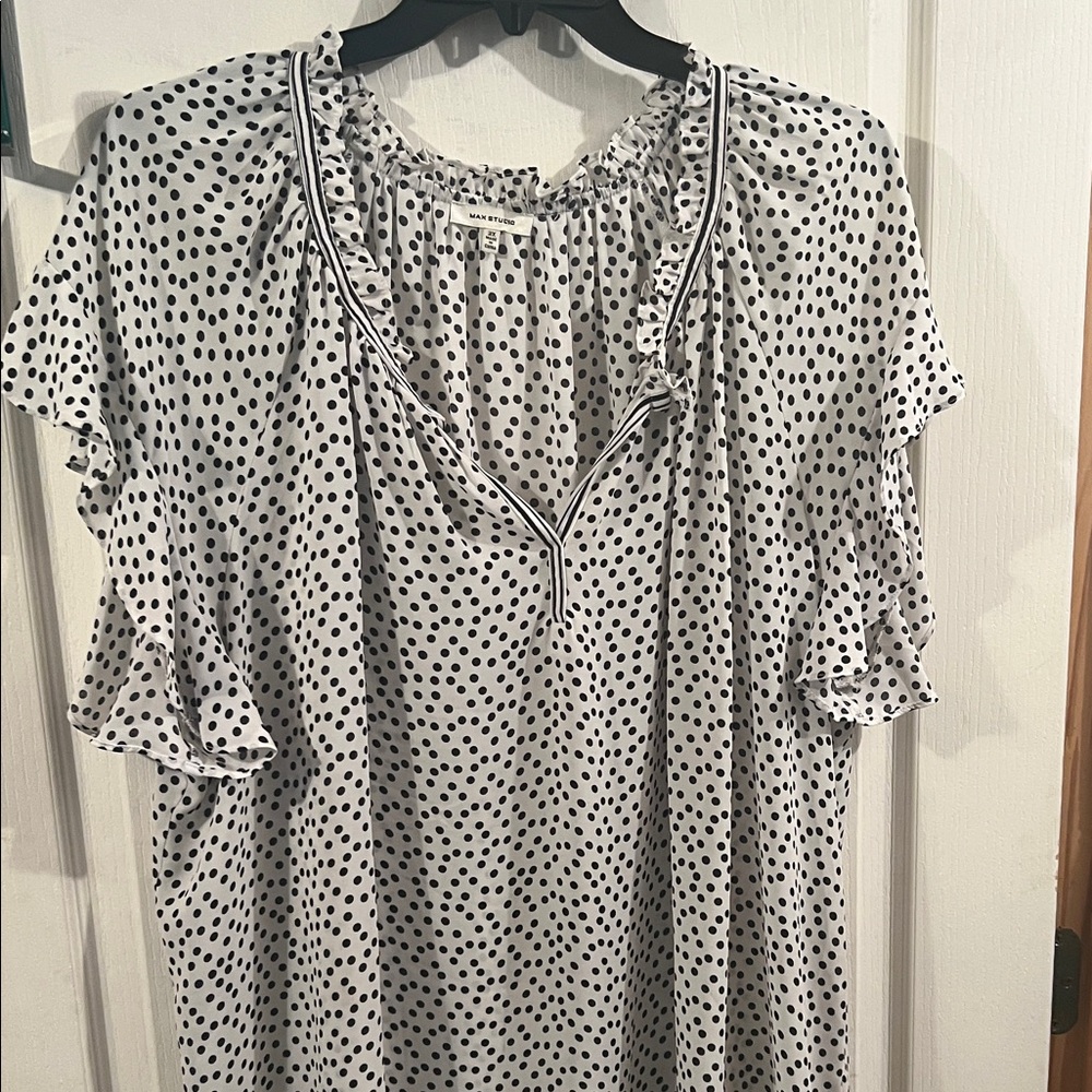Max Studio Black and White Polka Dot Top